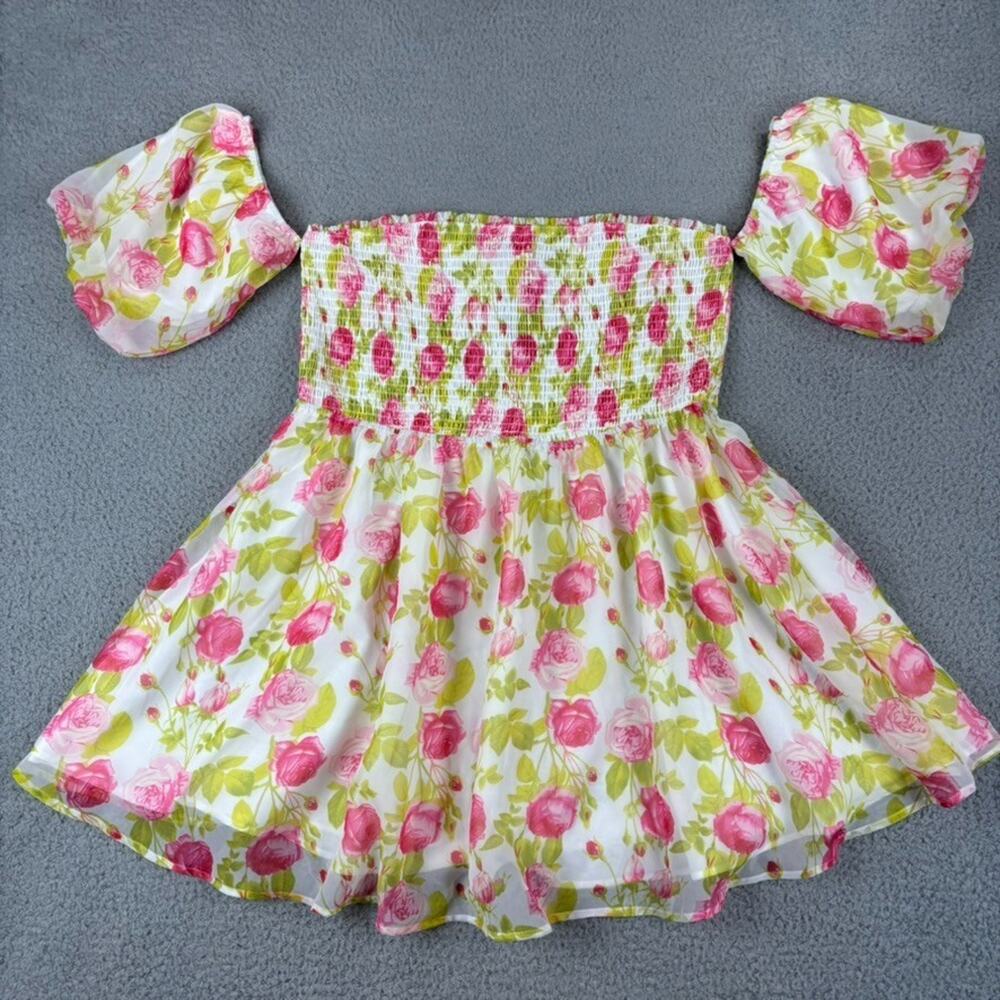 Betsey Johnson Babydoll Dress XL Coquette Romantic Cottage Floral Puff Sleeve